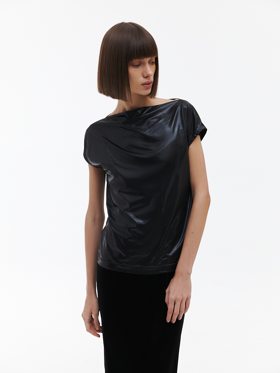 Блестящая блуза с коротким рукавом