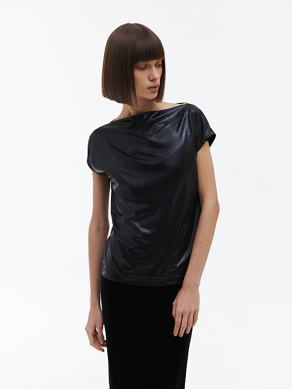 Блестящая блуза с коротким рукавом