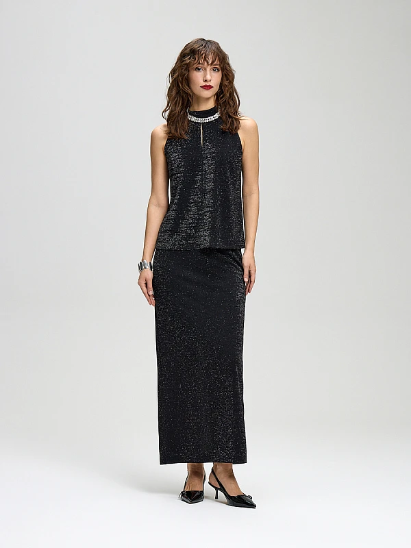 Трикотажная блуза с высоким горлом